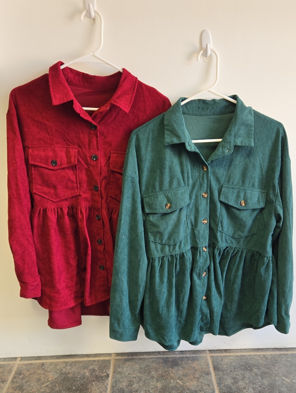Set Of Two Ribbed Tops - Red And Green